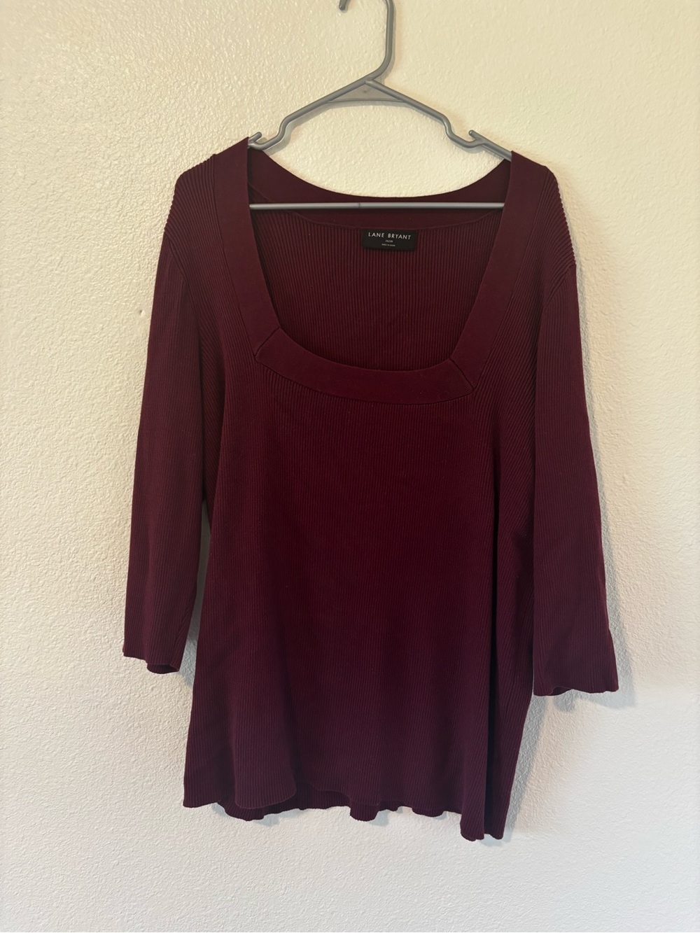 Lane Bryant Wine Ribbed Scoop Neck Top